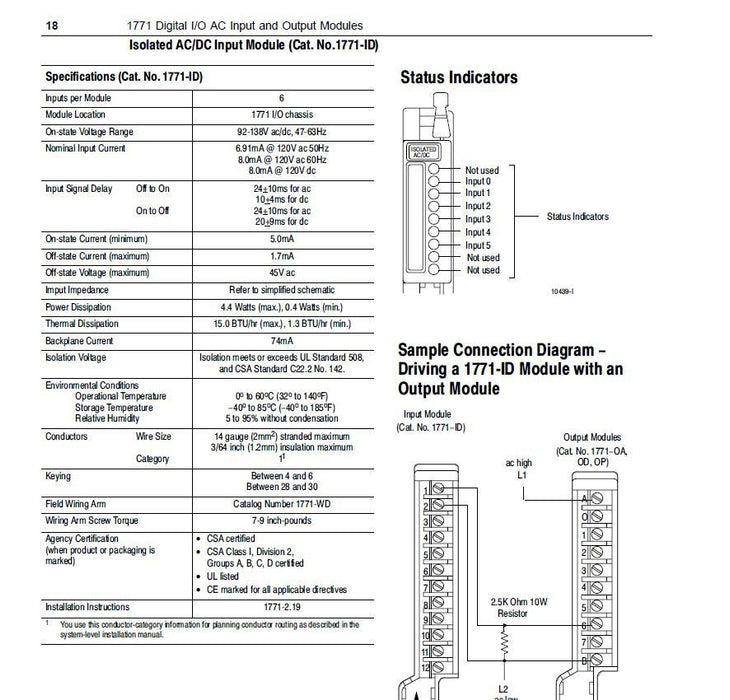 NEW Allen Bradley 1771-ID A Isolated 120V AC Input Module