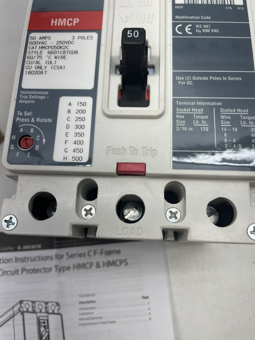 NEW HMCP050K2C Eaton Motor Circuit Protector 3 Pole 50 Amp 600V New In Box NIB