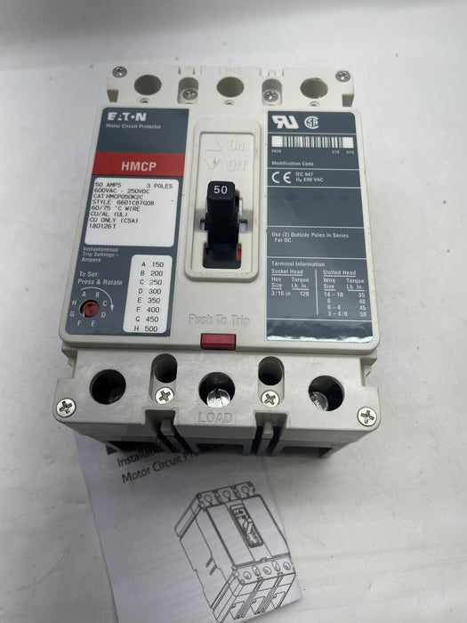 NEW HMCP050K2C Eaton Motor Circuit Protector 3 Pole 50 Amp 600V New In Box NIB