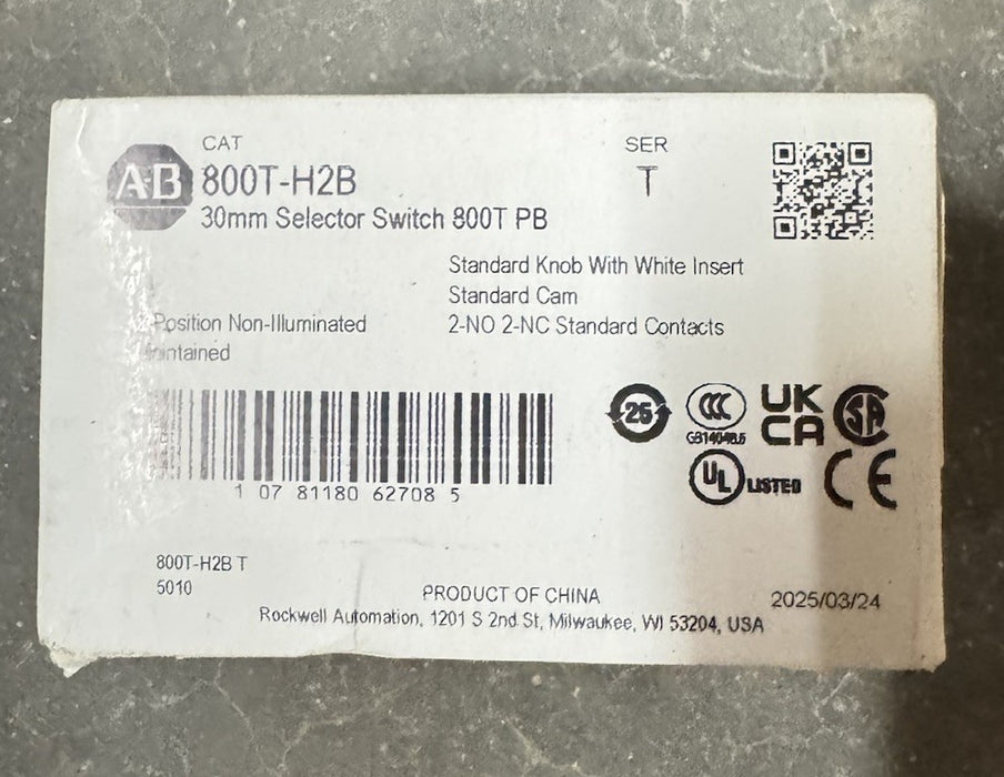 New Allen Bradley 800T-H2B 2 Pos Maintained Selector Switch 800TH2B ser T