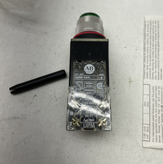 NEW Allen Bradley 800MR-PB16GAK SMALL ROUND ILLUMINATE PUSHBUTTON GREEN EXT HEAD