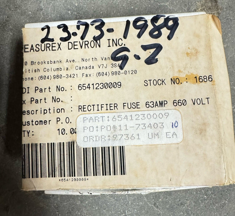 NEW PACKAGE OF 10 BUSSMAN 63 AMP RECTIFIER FUSE 63FE
