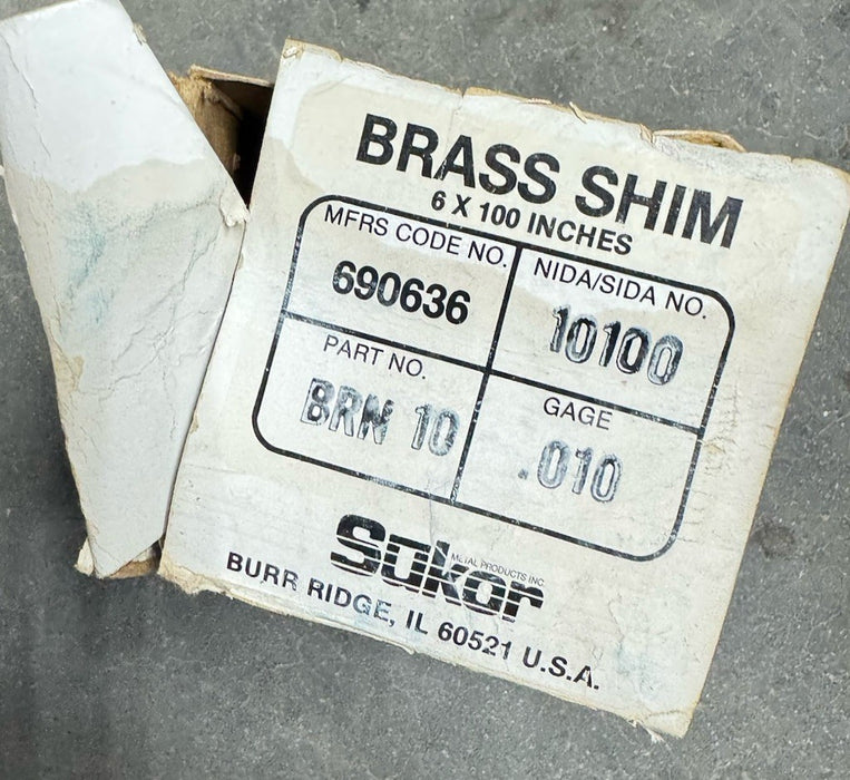 SUKOR Brand  Shim Stock Roll Brass 0.0100 In 6" X100" BRN 10