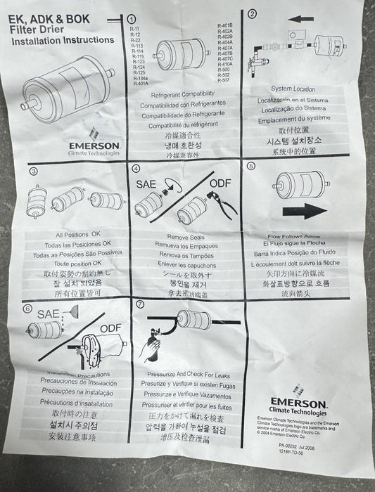 New Liquid Line Filter-Drier Emerson DHY00146    1/2" ODF SOLDER