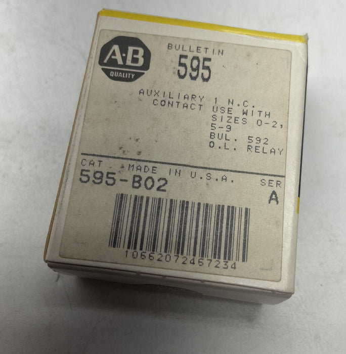NEW ALLEN-BRADLEY 595-B02 SER A MOTOR STARTER AUXILIARY CONTACT AUX NC NIB