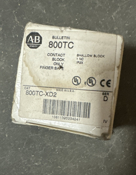 ALLEN BRADLEY 800TC-XD2 Pushbutton Contact Block 1 NC IP2X 800TC XD2