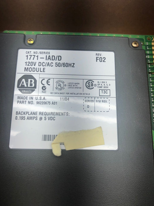 NEW 1771IAD ALLEN BRADLEY 1771-IAD /D 120V AC/DC INPUT MODULE 2004 NIB NOS