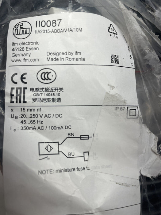 NEW II0087 EFECTOR 100 INDUCTIVE PROXIMITY SENSOR  IIA2015-ABOA/V4A/10M 110087