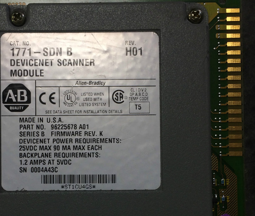 ALLEN BRADLEY DEVICENET SCANNER MODULE 1771-SDN /B