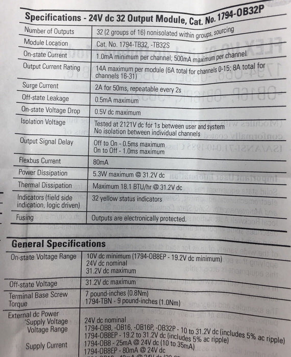 1794-OB16P /A ALLEN BRADLEY FLEX I/O 24 VDC SOURCE OUTPUT MODULE PROTECTED