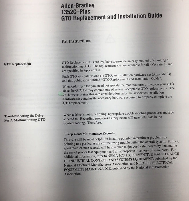 Allen Bradley GTO Replacement Kit 1352C-PLUS 144446 SP-144446