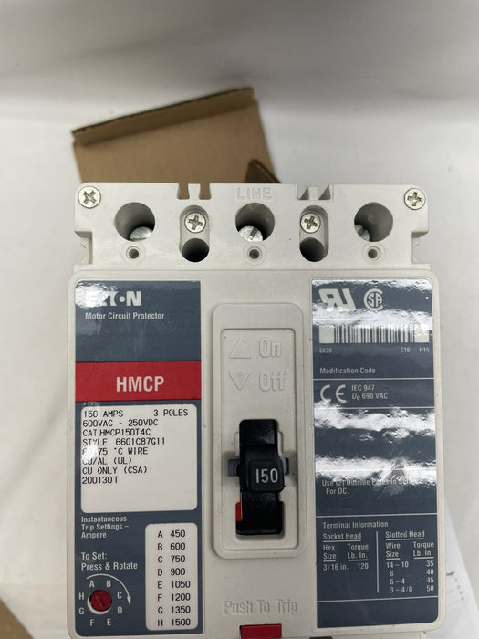 HMCP150T4C Eaton Motor Circuit Protector 3 Pole 150 Amp 600V 3 Phase Breaker
