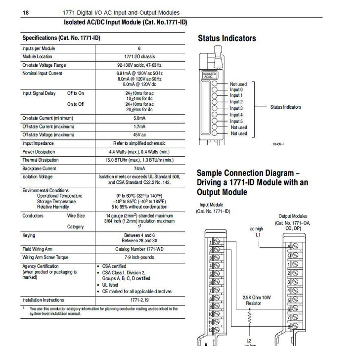 NEW Allen Bradley 1771-ID A Isolated 120V AC Input Module