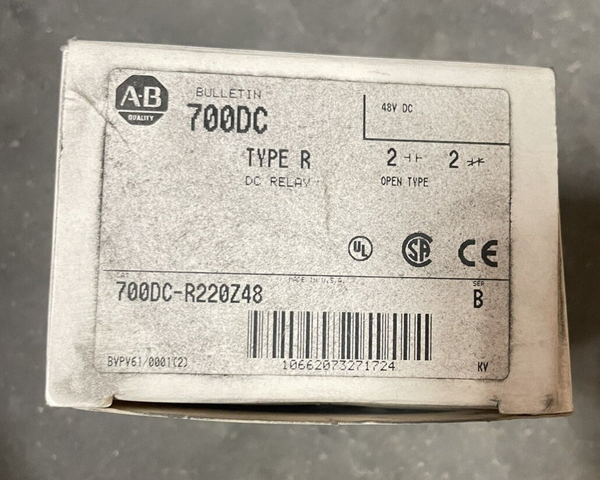 NEW 700DC-R220Z48 ALLEN-BRADLEY BULLETIN 700 TYPE R DC RELAY 2 N.C 2 N.O 48VDC