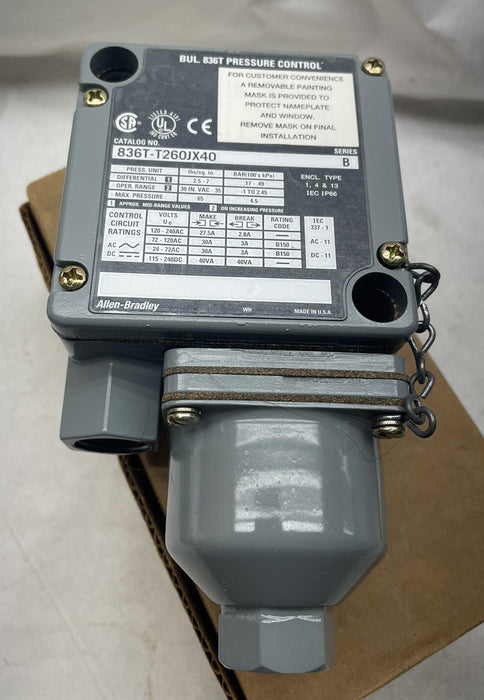 NEW 836T-T260JX40 SER B ALLEN BRADLEY 185680 836T PRESSURE CONTROL SWITCH VACUUM