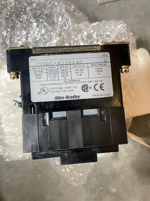 NEW 700DC-R220Z48 ALLEN-BRADLEY BULLETIN 700 TYPE R DC RELAY 2 N.C 2 N.O 48VDC