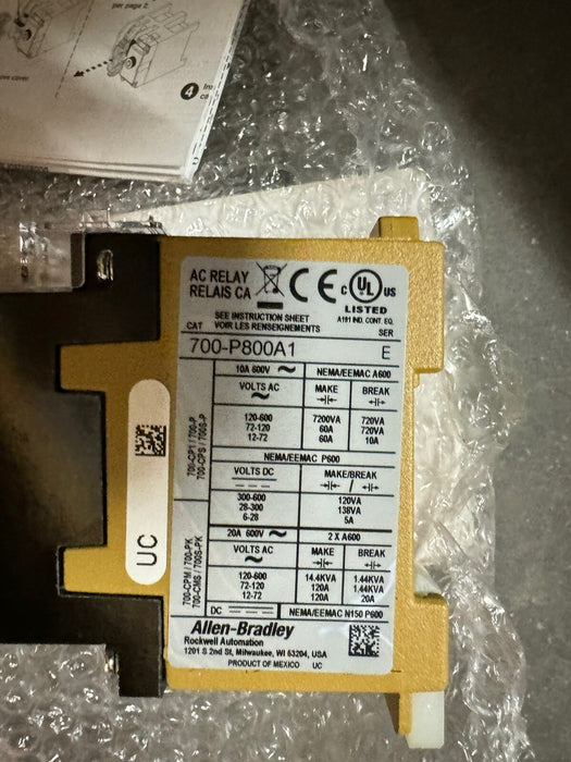 700-P800A1 NEW ALLEN-BRADLEY BULLETIN 700 TYPE P 120 VAC RELAY 8 N.O