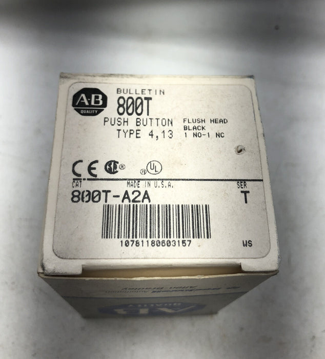 ALLEN-BRADLEY 800H-A2A SER T NON-ILLUMINATED BLACK FLUSH HEAD PUSH BUTTON