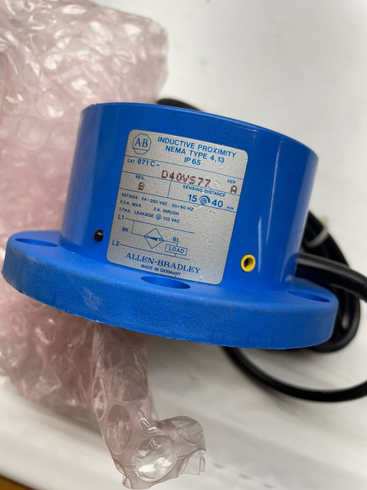 NEW 871C-D40VS77 CYLINDRICAL INDUCTIVE PROX SWITCH 24-250 VAC 15-40mm SENSING