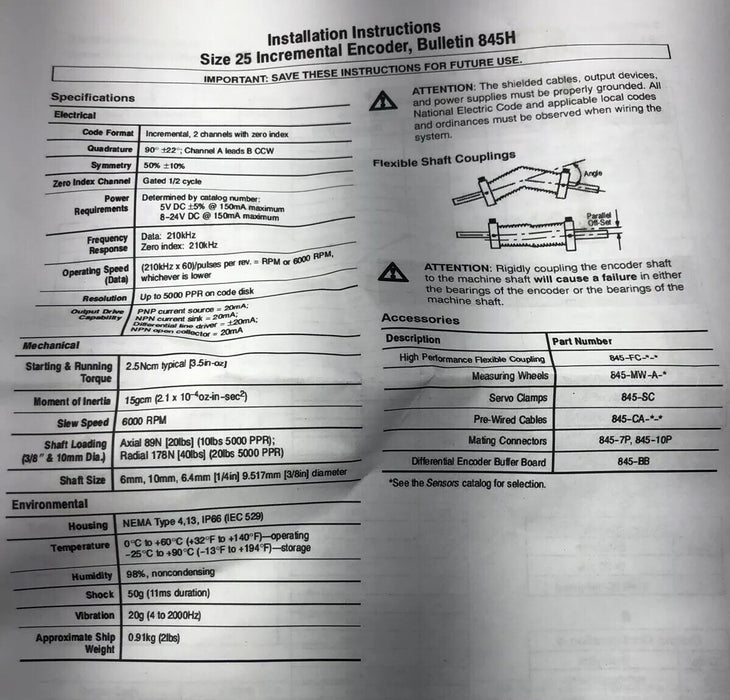845H ENCODER NEW ALLEN-BRADLEY OPTICAL ENCODER 845H-SJDZ22CKYR9 NIB