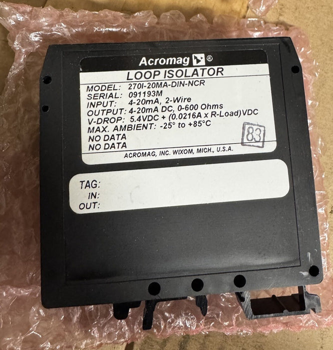 270I-20MA-DIN-NCR NEW ACROMAG LOOP ISOLATOR DIN MOUNT 4-20 2 WIRE 0-600 OHM 270I
