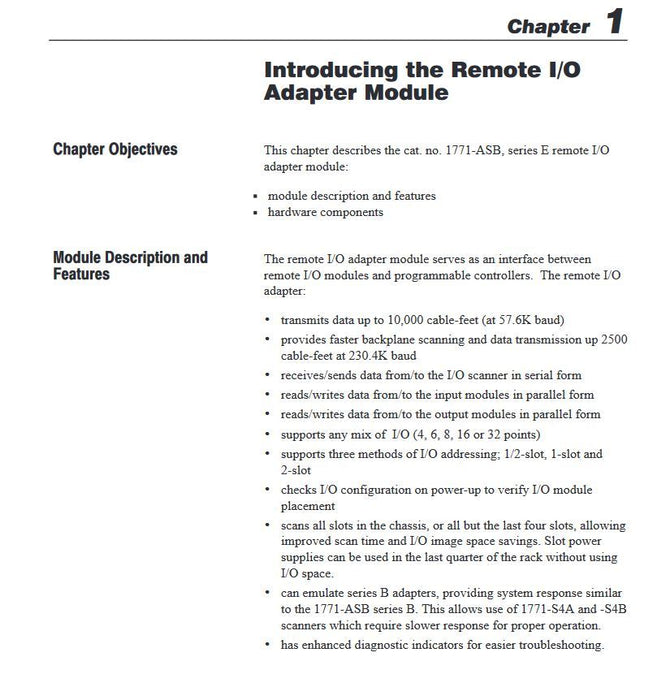 REMAN 1771-ASB ALLEN-BRADLEY REMOTE I/O ADAPTER MODULE RIO 1771ASB 1771-ASB/E