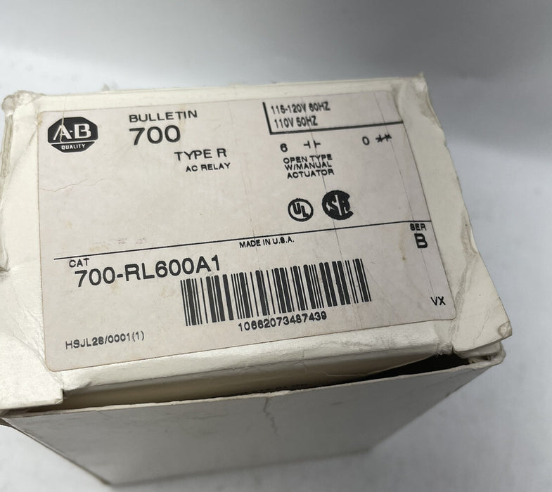 NEW ALLEN-BRADLEY BULLETIN 700 700-RL600A1 TYPE R 120 VAC RELAY 0 N.C 6 N.O