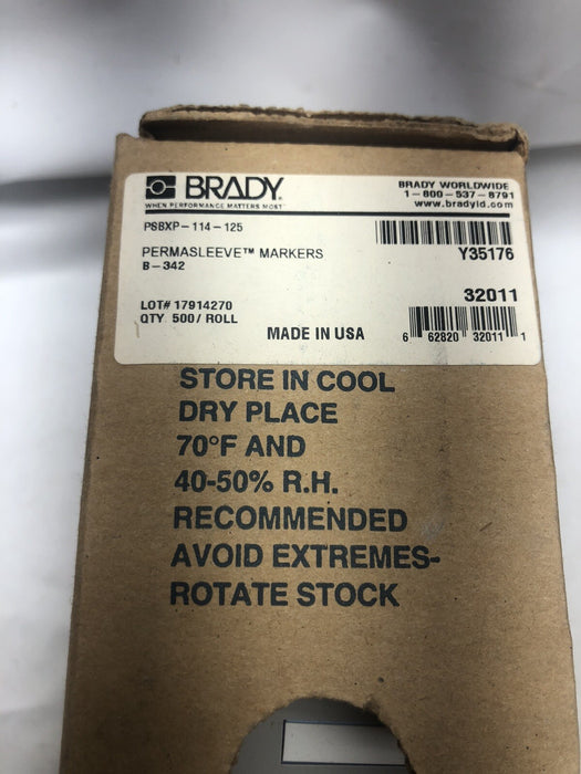NEW PSBXP-114-125 BRADY PERMASLEEVE PS WIRE MARKERS NIB FULL ROLL 500 CNT LABEL