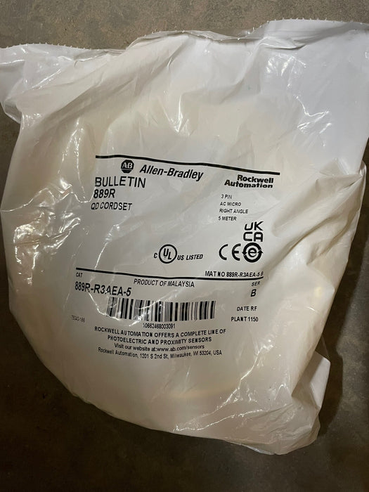 889R-R3AEA-5 NEW SEALED ALLEN BRADLEY 3 PIN AC MICRO  CORDSET 5 METERS QD  90