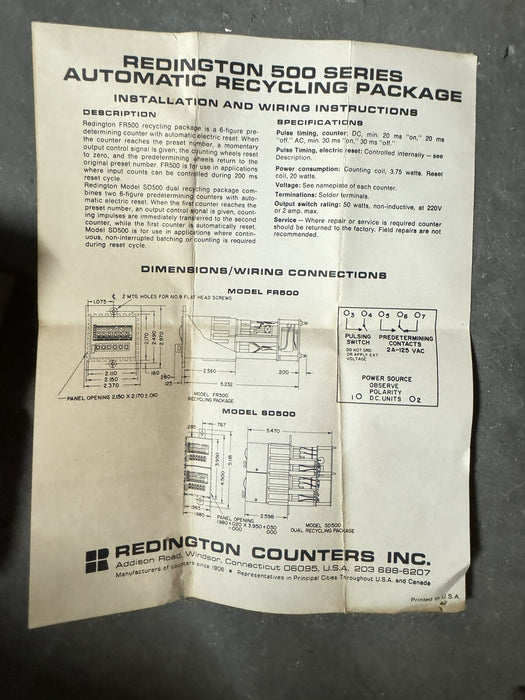 FR2-5106 REDDINGTON COUNTER MODULE MISSING COUNTER DISPLAY 115 VAC