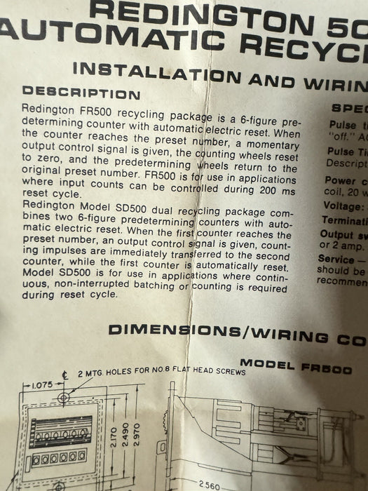 FR2-5106 REDDINGTON COUNTER MODULE MISSING COUNTER DISPLAY 115 VAC