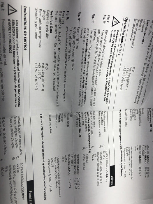 3RG6014-3AC00-P BROKEN PIECE NEW PEPERL+FUCHS PN. 559666 30mm ULTRASONIC SENSOR