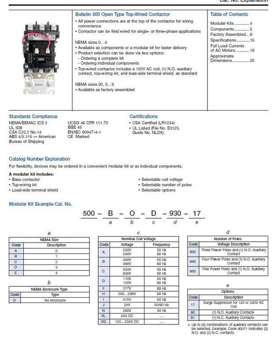NEW 500 LINE MODULAR DOL MOTOR STARTER / CONTACTOR 500-DOD930 NEMA SIZE 3 NIB