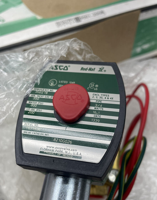 8210G026 NEW ASCO REDHAT 120V 2 WAY 3/4" NC SOLENOID VALVE T67436 RPL 8210B26