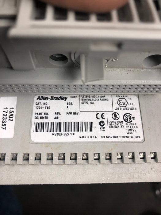 ALLEN BRADLEY 1794-IB16 24VDC SINK INPUT MODULE AND 1794 TB3 TERMINAL BASE