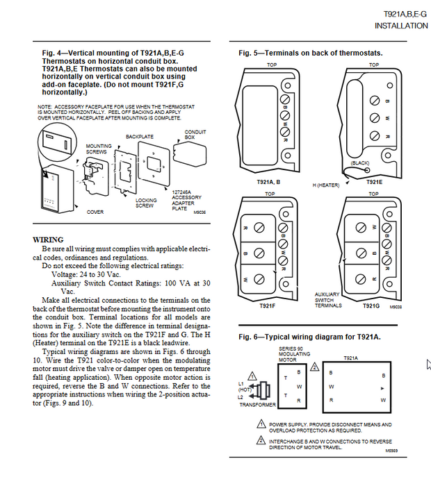 HONEYWELL THERMOSTAT T921G 1005 30VAC 135 OHM POT 56-84F THROTTLING T921G1005