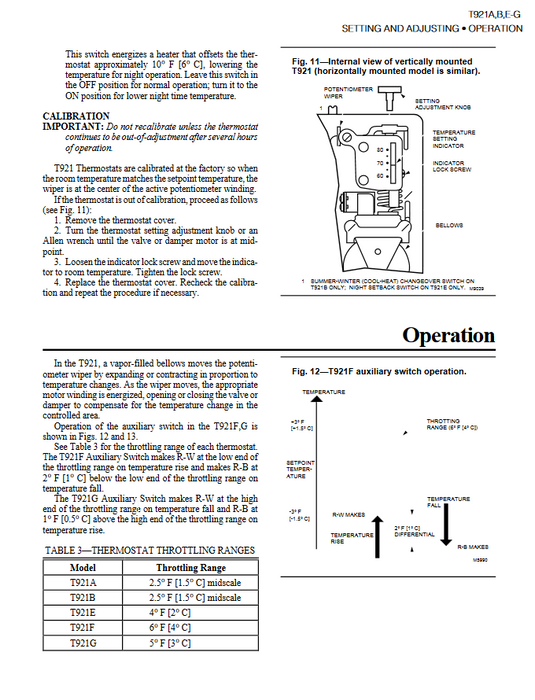 HONEYWELL THERMOSTAT T921G 1005 30VAC 135 OHM POT 56-84F THROTTLING T921G1005