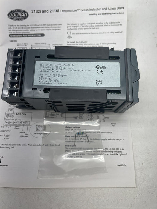 21161 NEW BARBER COLMAN 2116I/AL/VH/XXX/AX143 INVENSYS EUROTHERM TEMP CONTROL
