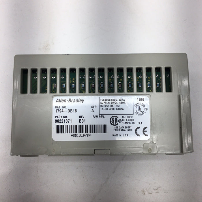 ALLEN BRADLEY 1794-OB16 FLEX I/O 24VDC SOURCE OUTPUT MODULE W/ 1794-TB2 BASE