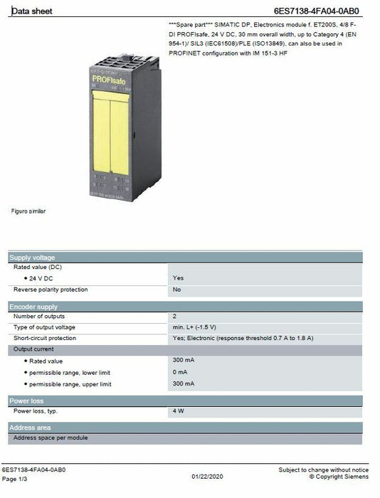 NEW SEALED 2014 6ES7 138-4FA04-0AB0 SIEMENS SIMATIC ET 200S 4/8 DIGITAL INPUT