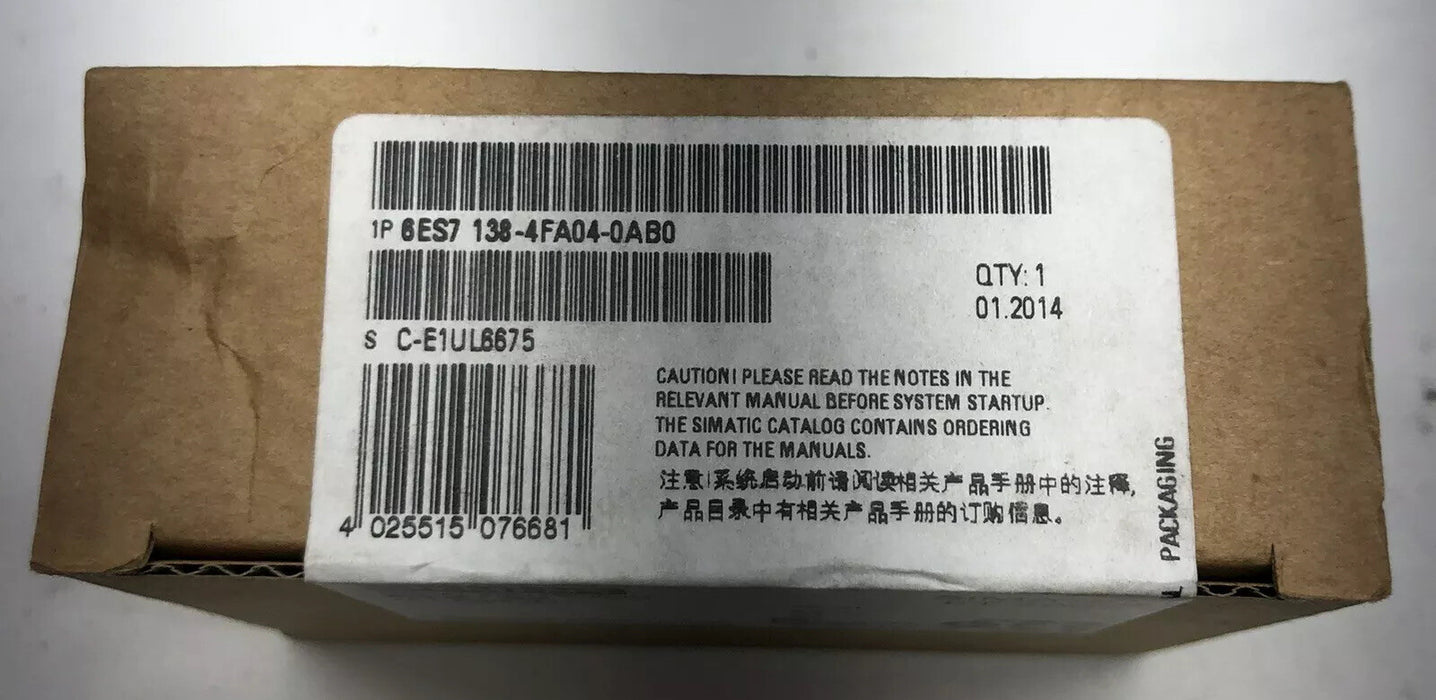 NEW SEALED 2014 6ES7 138-4FA04-0AB0 SIEMENS SIMATIC ET 200S 4/8 DIGITAL INPUT