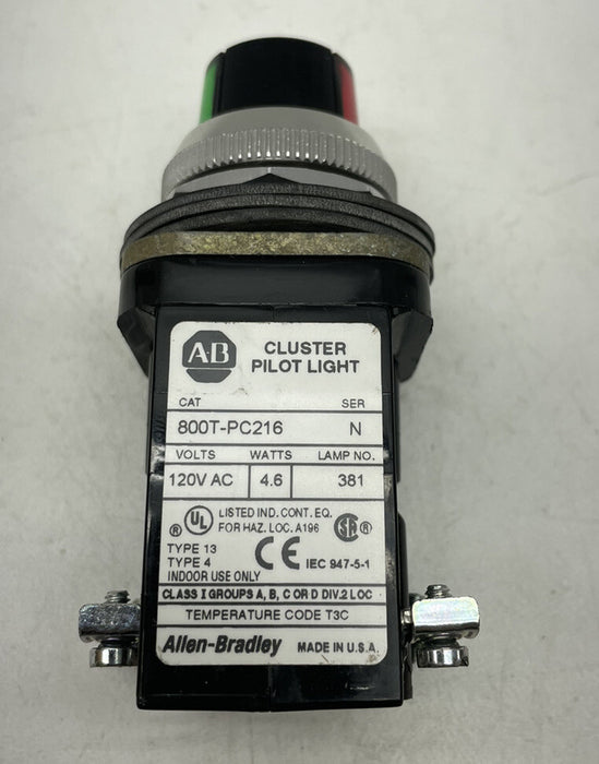 NEW ALLEN BRADLEY 800T-PC216 CLUSTER PILOT LIGHT 120VAC LAMP NO 381 GREEN / RED