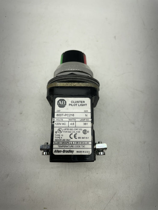 NEW ALLEN BRADLEY 800T-PC216 CLUSTER PILOT LIGHT 120VAC LAMP NO 381 GREEN / RED
