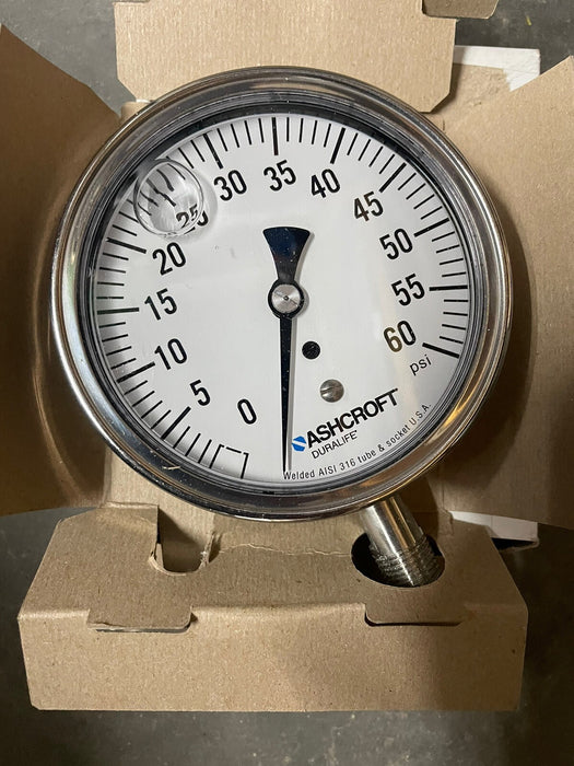 NEW ASHCROFT DURALIFE 35-1009-SWL-02L-60# 60 PSI GLYCERINE FILL 3  1/2" 316 TUBE