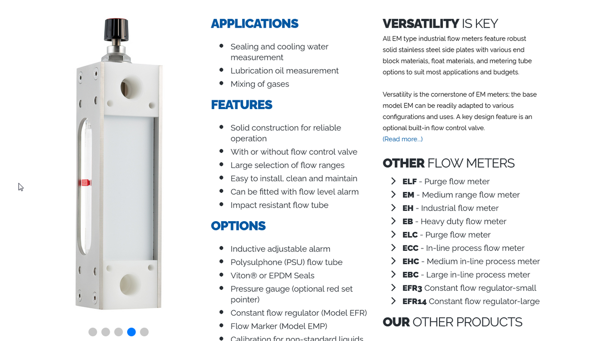 NEW ESKO EM-SM1  FLOW METER 0-2.4 USGPH 1/2" NPT ADJUSTMENT KNOB #2 BLOCK SS316