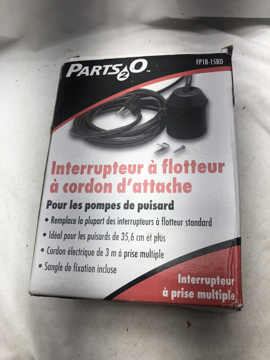 NEW  FP18-15BD PARTS2O SUMP PUMP TETHERED FLOAT SWITCH PIGGYBACK STYLE 10" CORD