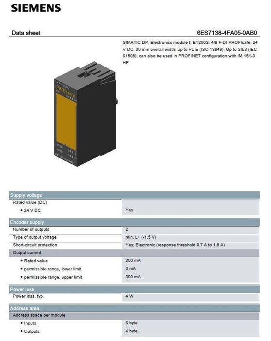 NEW SEALED 2014 6ES7 138-4FA05-0AB0 SIEMENS SIMATIC ET 200S 4/8 F-DI DC 24VDC