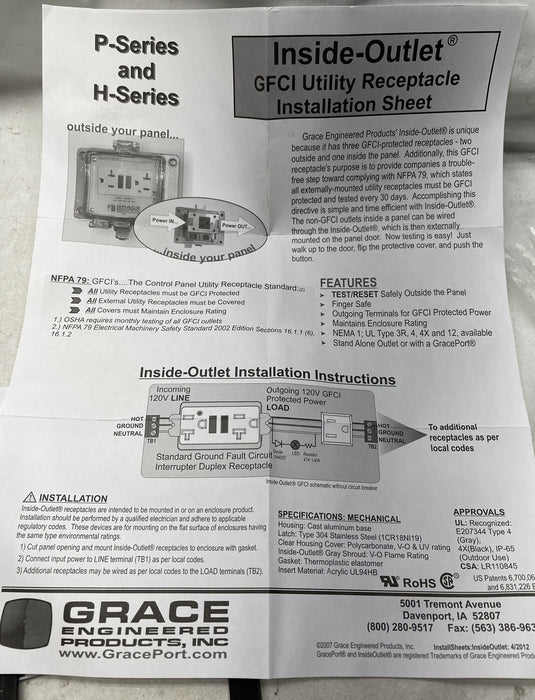NEW GRACE PORT P-P2-K3RF0 PARALLEL PORT PANEL INTERFACE W/ RECEPTACLE DB25F 10FT