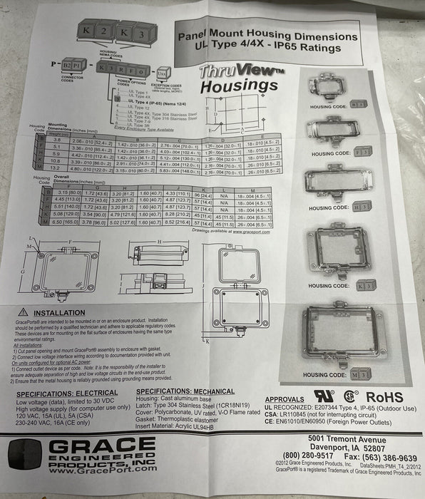 NEW GRACE PORT P-P2-K3RF0 PARALLEL PORT PANEL INTERFACE W/ RECEPTACLE DB25F 10FT