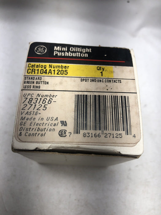 NEW GE CR104A1205 MINIATURE  OILTIGHT PUSHBUTTON CR104A STANDARD GREEN 2 NO 2 NC